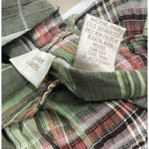 Baxter & Wells Small NWT Plaid Button Front Blouse Green Pink Short Sleeve Top - Picture 10 of 10